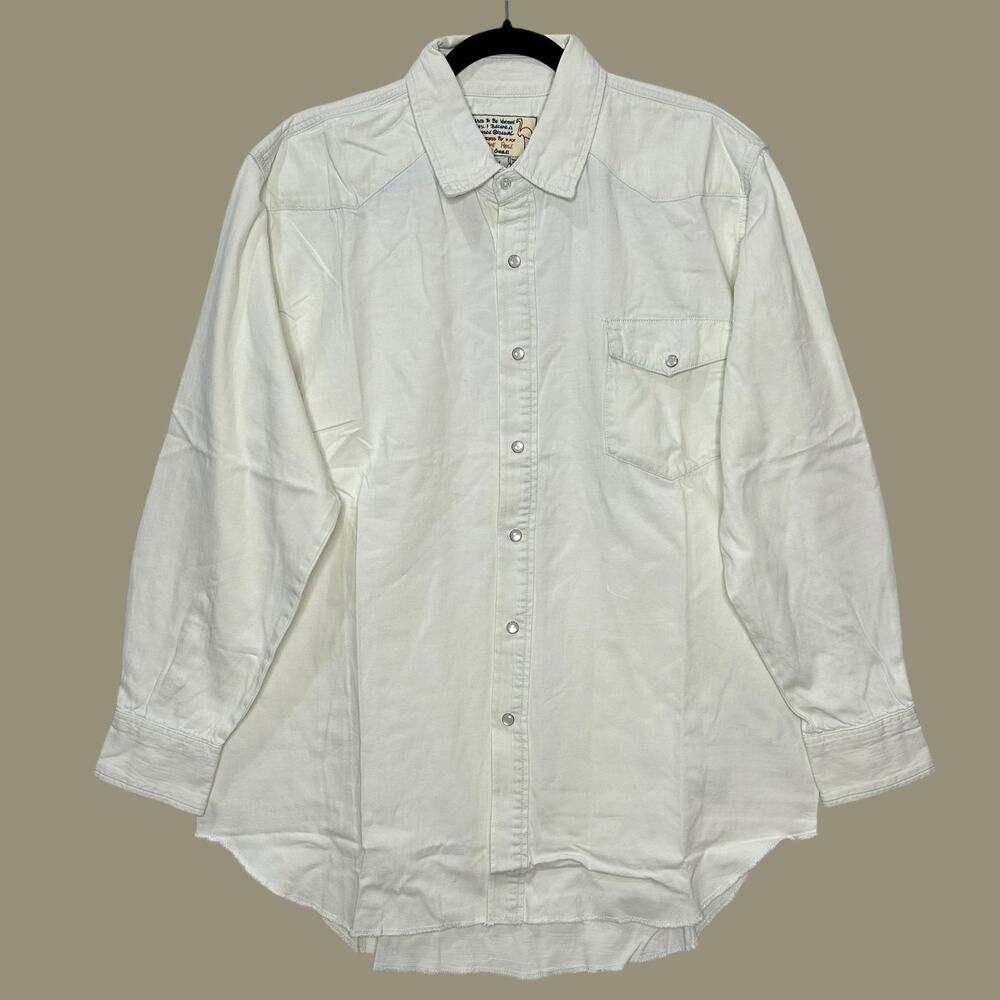 Sandrine Rose Chambray Western Button Up Tunic Shirt Cream Women Large NWT